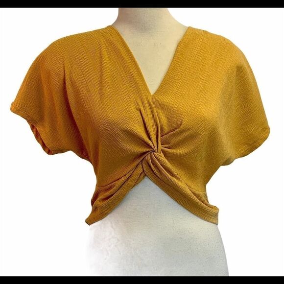ZARA mustard knotted textured weave top Sz S - Picture 4 of 8